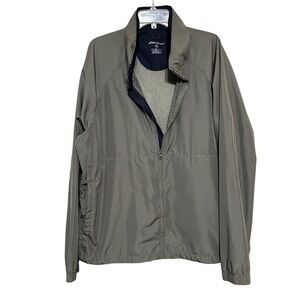 Eddie Bauer Mens Windbreaker Jacket Green XL Full Zip Embroidered Hoodie Pockets